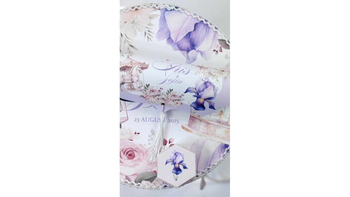 Trusou botez cu carusel și flori de iris în lila și roz prăfuit – „Caruselul Magic” 20